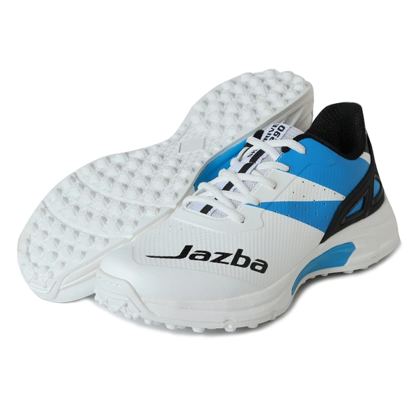 KD WMX KD Cricket Shoes for Men Rubber Spikes Hockey Shoe, Multi Purpose Outdoor All Round Performance Footwear for Turf & Grass (White Blue) - UK / IND 10