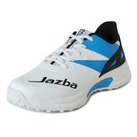 KD WMX KD Cricket Shoes for Men Rubber Spikes Hockey Shoe, Multi Purpose Outdoor All Round Performance Footwear for Turf & Grass (White Blue) - UK / IND 10