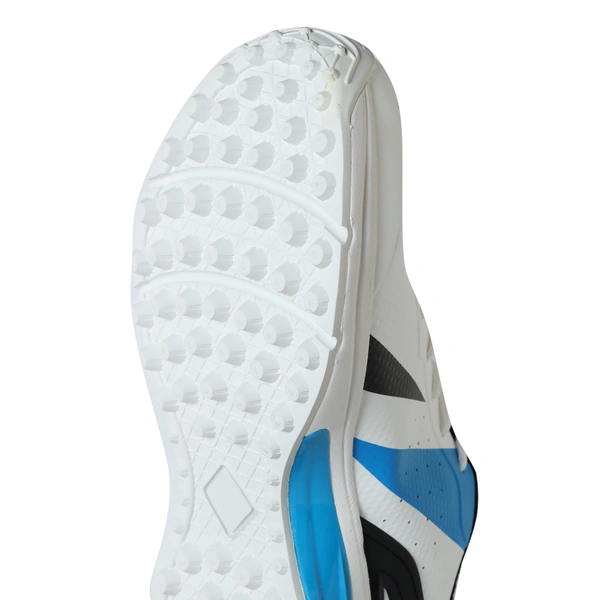 KD WMX KD Cricket Shoes for Men Rubber Spikes Hockey Shoe, Multi Purpose Outdoor All Round Performance Footwear for Turf & Grass (White Blue) - UK / IND 10