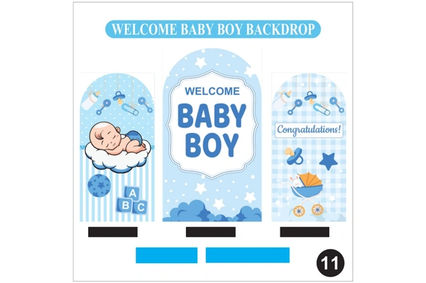 Welcome Baby Boy Backdrop Set – Blue Newborn Baby Decoration Backdrop