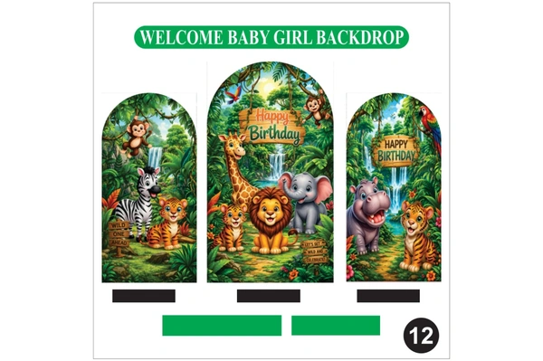 Jungle Theme Birthday Backdrop Set – Green Wild Animal Party Decoration Backdrop