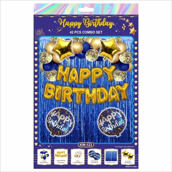 Happy Birthday Decoration Combo Set – Royal Blue & Gold Theme (42 PCS Set)