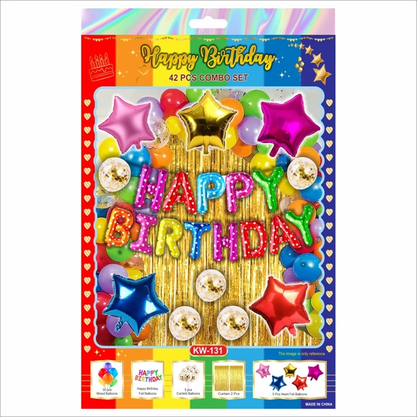 Happy Birthday Decoration Combo Set – Multicolor Theme (42 PCS Set)