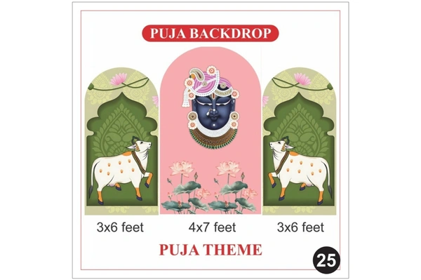Shrinathji Puja Backdrop Set – Lotus & Cow Religious Decoration Backdrop