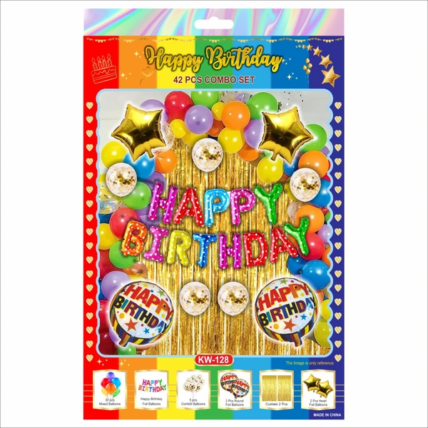 Happy Birthday Decoration Combo Set – Rainbow Theme (42 PCS Set)