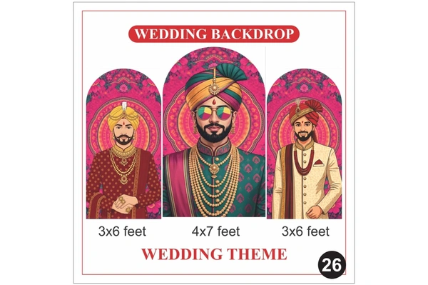 Wedding Theme Backdrop Set – Royal Groom Design 3 Panel Decoration Backdrop