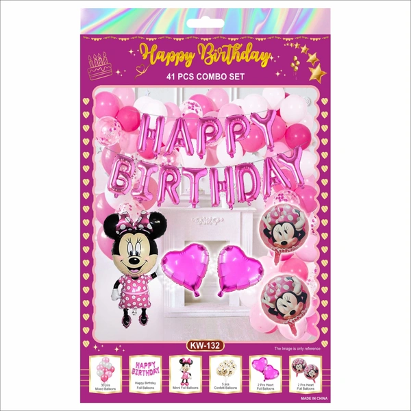 Minnie Mouse Happy Birthday Decoration Combo Set – Pink Theme (41 PCS Set)