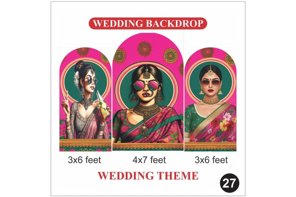 Wedding Theme Bride Backdrop Set – Royal Lady Design 3 Panel Backdrop
