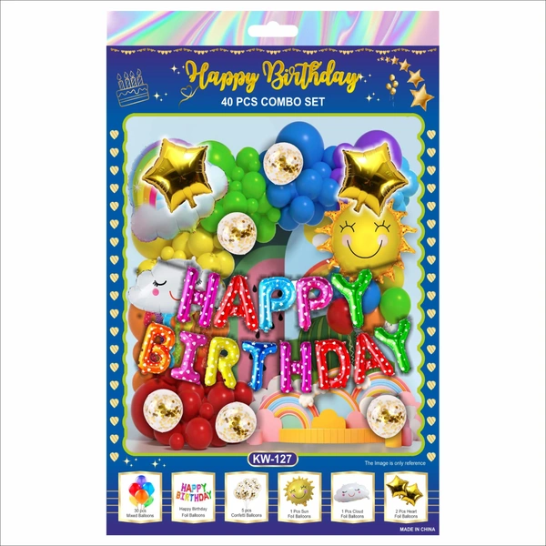 Happy Birthday Decoration Combo Set – Rainbow & Sunshine Theme (40 PCS Set)