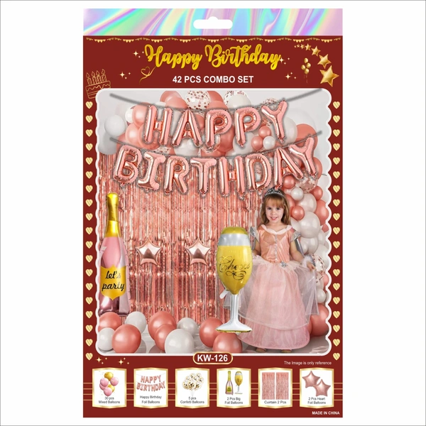 Happy Birthday Decoration Combo Set – Rose Gold Theme (42 PCS Set)