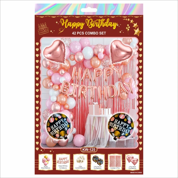 Happy Birthday Decoration Combo Set – Blush Pink & Rose Gold Theme (42 PCS Set)