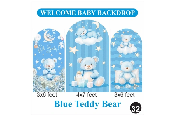 Welcome Baby Blue Teddy Bear Backdrop Set – Baby Boy Decoration Theme