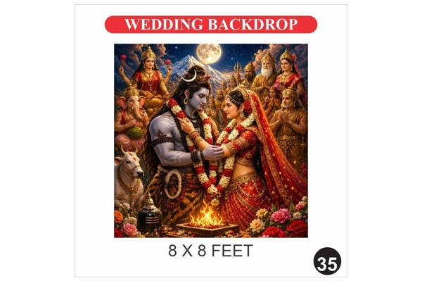 Shiv Parvati Wedding Backdrop – Traditional Divine Marriage Theme 8x8 Feet