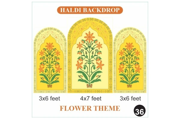 Haldi Flower Theme Backdrop Set – Yellow Floral Wedding Decoration