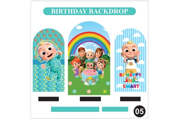 Cocomelon Theme Birthday Backdrop Set – Rainbow Kids Party Decoration Backdrop