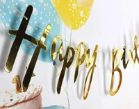 Gold Cursive "Happy Birthday" Banner with Ribbon – Metallic Finish