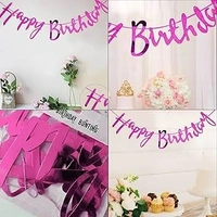 Pink Cursive "Happy Birthday" Banner with Ribbon – Glossy Finish