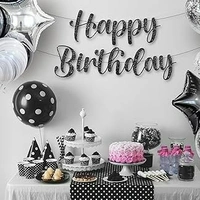 Black Cursive "Happy Birthday" Banner with Ribbon – Glossy Finish