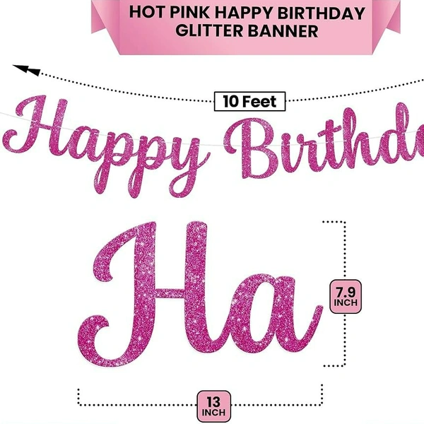 Pink Cursive "Happy Birthday" Banner with Ribbon – Glossy Finish
