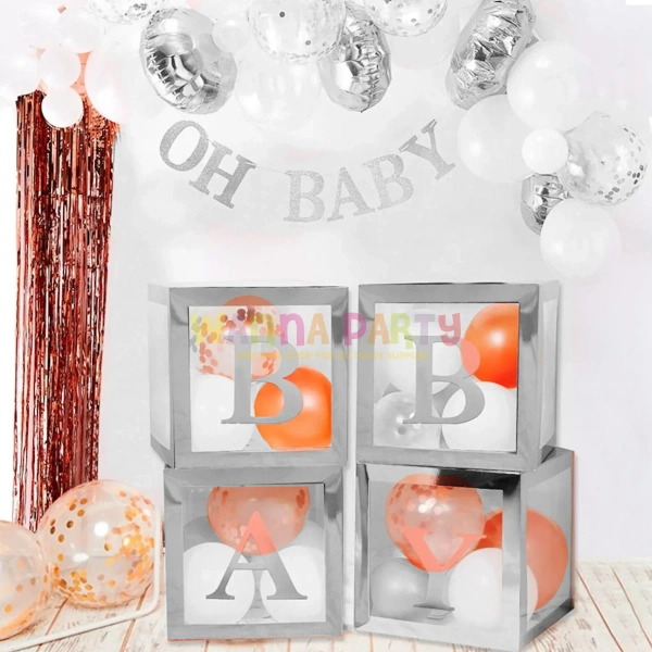 KIWI PARTY Silver Baby Balloon Box Set for Baby Shower