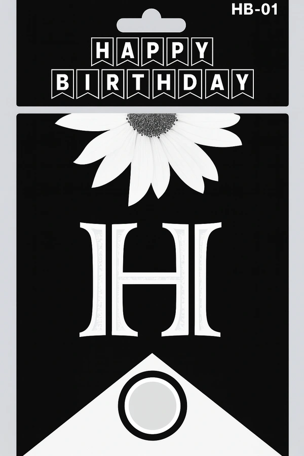 White & Black "Happy Birthday" Flag Banner – HB-01