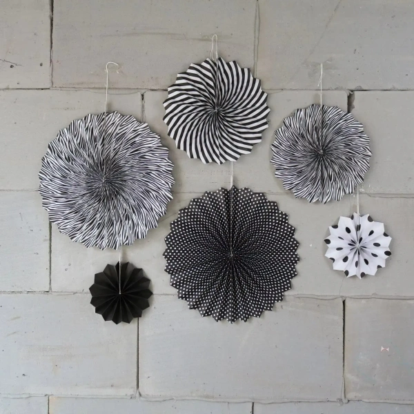 PAPER FAN BLACK COLOUR 6 PCS SET
