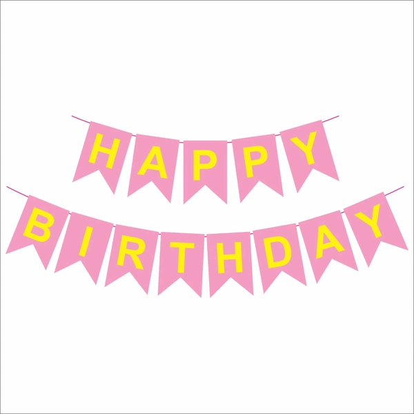Happy Birthday Banner – Baby Pink with Yellow Letters