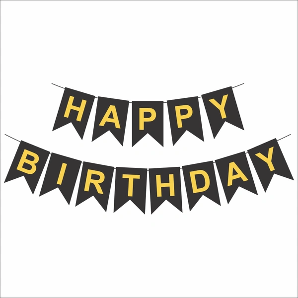 Happy Birthday Banner – Black with Golden Yellow Letters