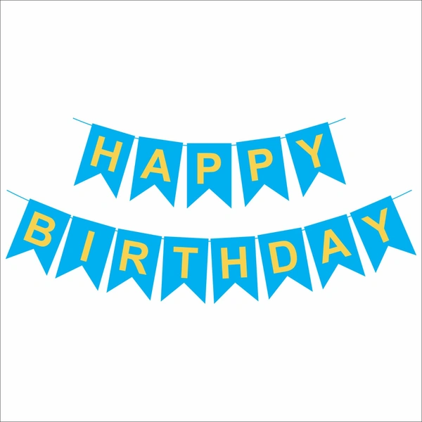 Happy Birthday Banner – Blue with Yellow Letters