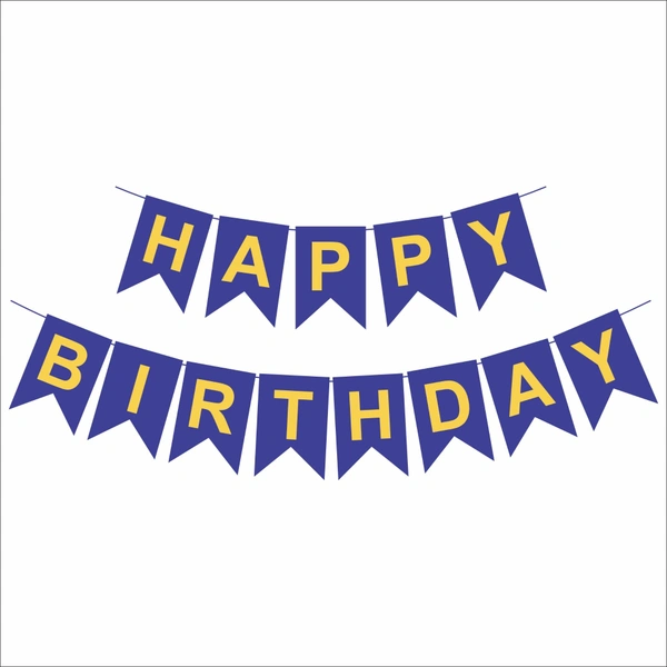 Happy Birthday Banner – Dark Blue with Yellow Letters