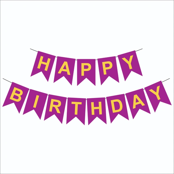 Happy Birthday Banner – Dark Pink with Yellow Letters