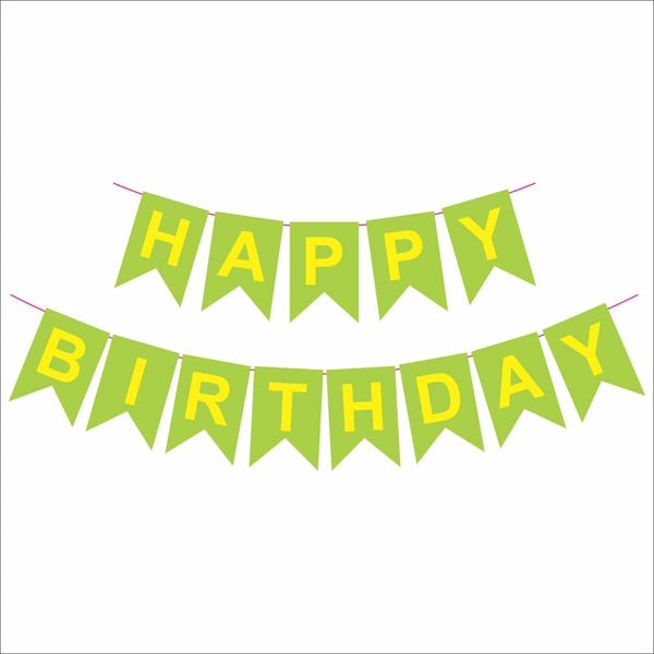 Happy Birthday Banner – Light Green with Yellow Letters