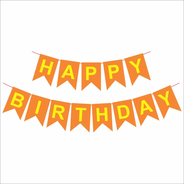 Happy Birthday Banner – Orange with Yellow Letters