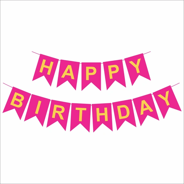 Happy Birthday Banner – Pink with Yellow Letters