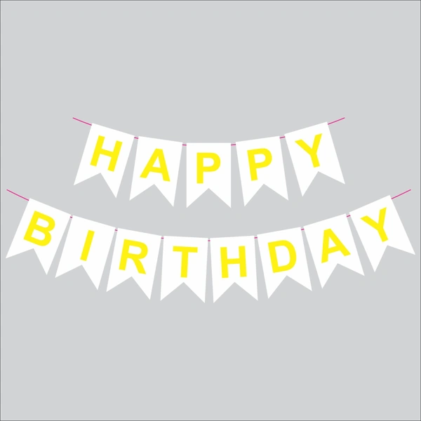 Happy Birthday Banner – White with Yellow Letters