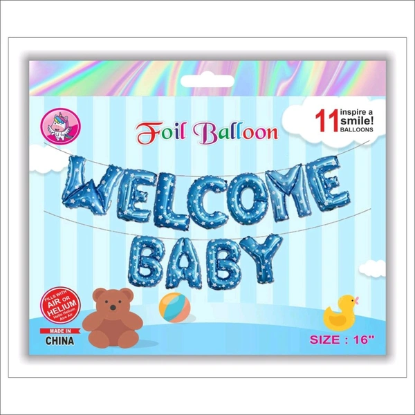 Welcome Baby Blue Foil Balloon