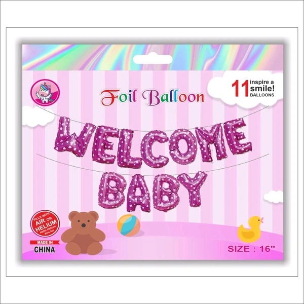 Welcome Baby Pink Foil Balloon