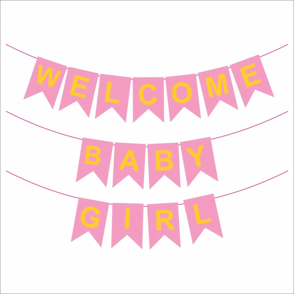 Welcome Baby Girl Banner – Light Pink (Soft Theme Wholesale Bunting)