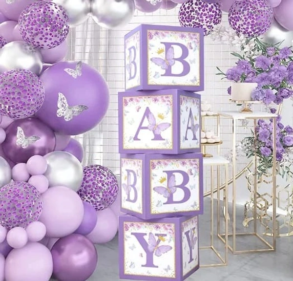 KIWI PARTY Purple Baby Balloon Box Set for Baby Shower, Gender Reveal & First Birthday