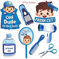 Kiwi Party My First Haircut Decoration Kit (Blue Theme) β 1 Banner, 8 Props & 8 Cutouts | Baby Boy Mundan Ceremony Party Set