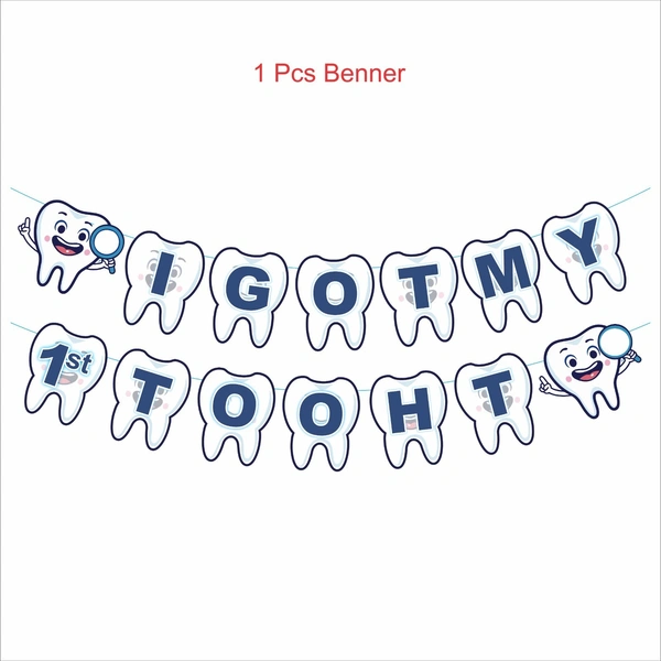 Kiwi Party I Got My 1st Tooth Decoration Kit β 1 Banner, 8 Props & 11 Cutouts | Baby Teething Celebration Party Set (Blue Theme)