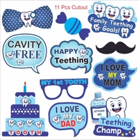 Kiwi Party I Got My 1st Tooth Decoration Kit β 1 Banner, 8 Props & 11 Cutouts | Baby Teething Celebration Party Set (Blue Theme)