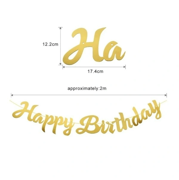Gold Cursive "Happy Birthday" Banner with Ribbon – Metallic Finish