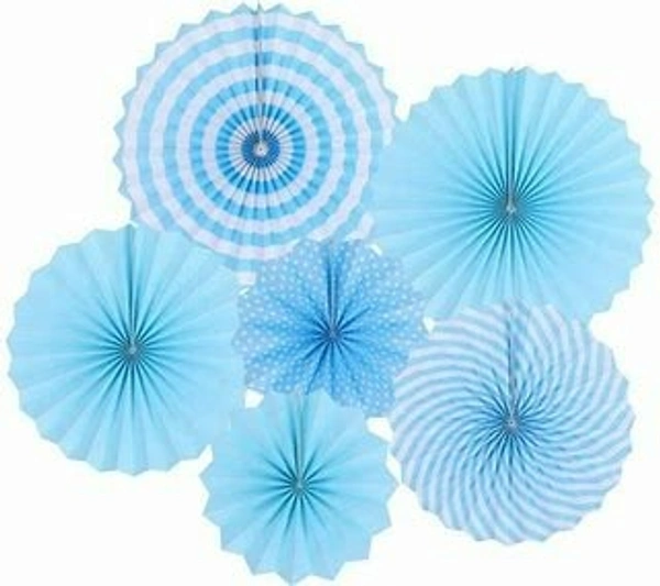 PAPER FAN BLUE COLOUR 6 PCS SET