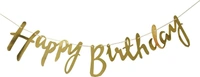 Gold Cursive "Happy Birthday" Banner with Ribbon – Metallic Finish