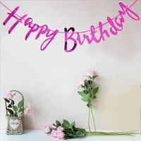 Pink Cursive "Happy Birthday" Banner with Ribbon – Glossy Finish