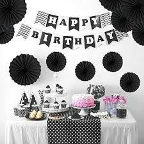 PAPER FAN BLACK COLOUR 6 PCS SET