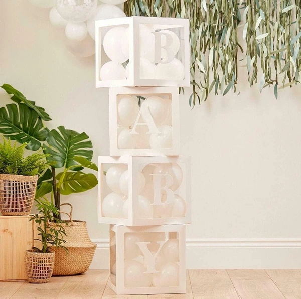 KIWI PARTY White Baby Balloon Box Set for Baby Shower, Gender Reveal & First Birthday