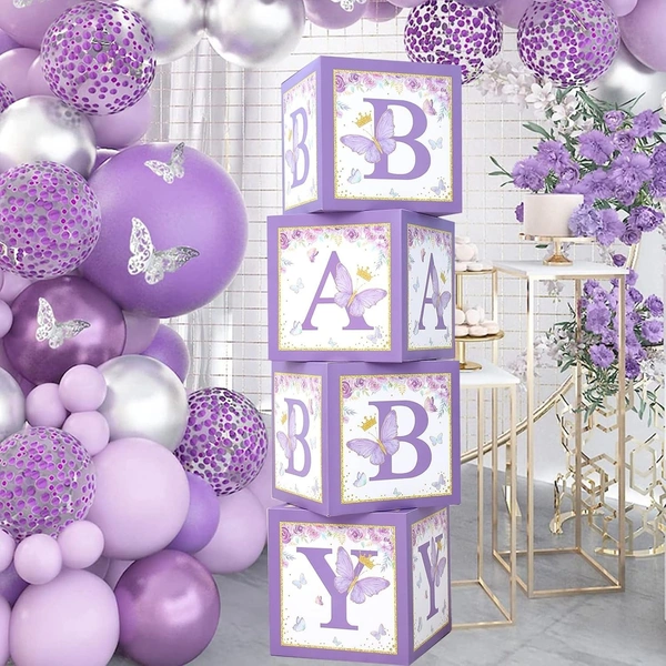 KIWI PARTY Purple Baby Balloon Box Set for Baby Shower, Gender Reveal & First Birthday