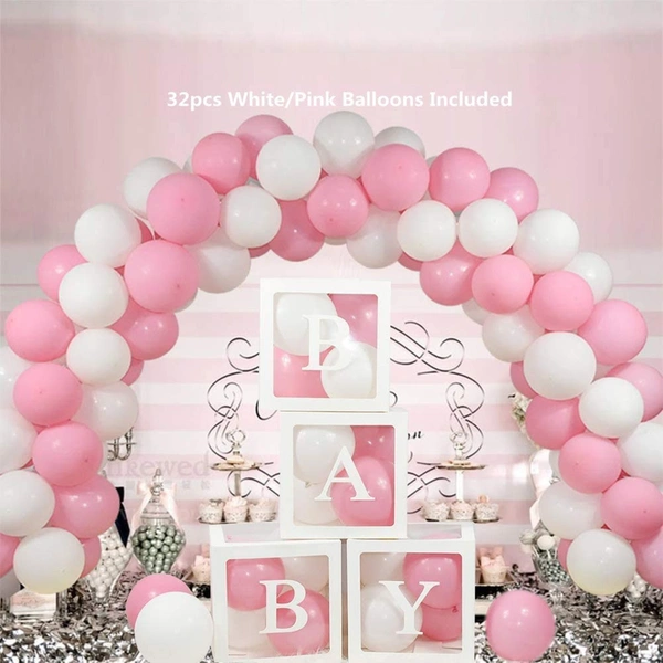 KIWI PARTY White Baby Balloon Box Set for Baby Shower, Gender Reveal & First Birthday